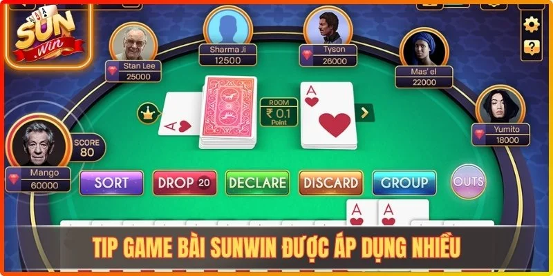 Tip game bài Sunwin được áp dụng nhiều